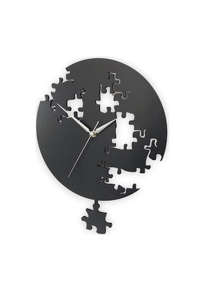 Cajuart Siyah Puzzle Desenli Modern Sallanan Sarkaçlı Duvar Saati Siyah