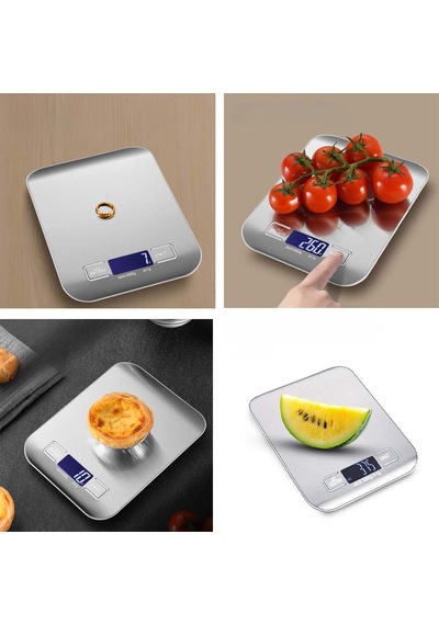 Mutfak Tartısı Lcd Ekran Orta Boy Dijital Terazi Tartı 3 Kademeli: 1000-3000-5000gr/1gr Max: 5 Kg Gümüş