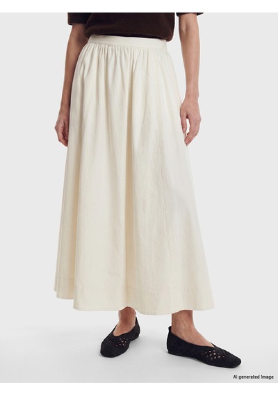 Lcw Modest Ekru Beli Fermuarlı %100 Pamuklu Kloş Etek