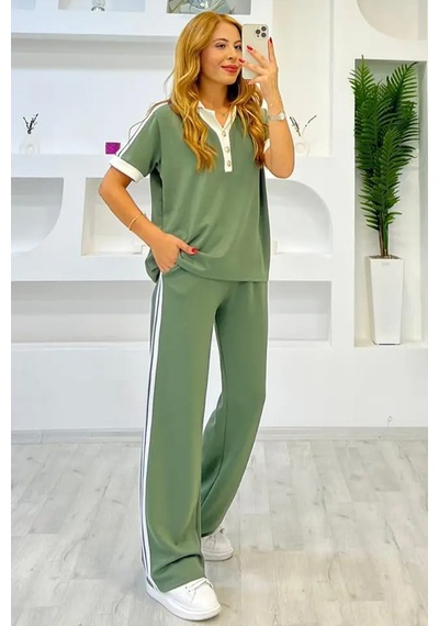 Fiolin Soft Touch Polo Yaka Eşofman Takımı haki Fiolin Soft Touch Polo Yaka Eşofman Takımı haki