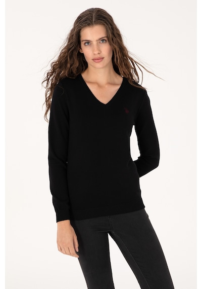 U.S. Polo Assn. Kadın Siyah V Yaka Basic Kazak 50313590-VR046