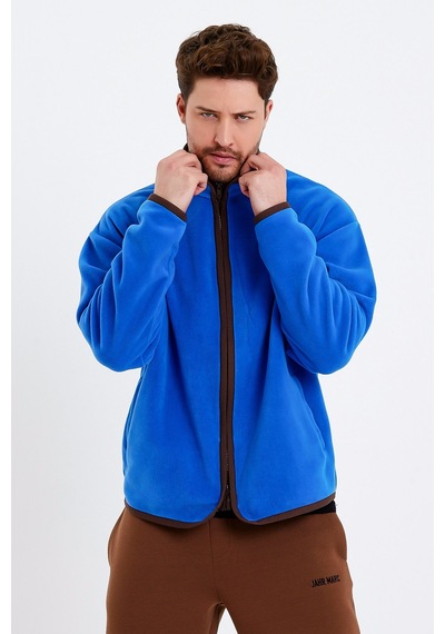 JAHR MARC Fermuarlı Dik Yaka Mavi Polar Ceket - XL Mavi