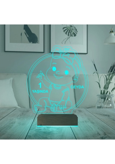 Luvivia Yeni Doğan Kız Bebek Hediye Kişiye Özel 3d Lamba - Masa Gece Lambası Şeffaf