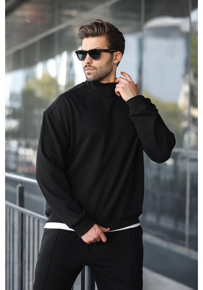 Madmext Siyah Yarım Balıkçı Yaka Erkek Basic Sweatshirt E7158 Siyah