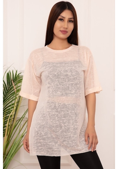 Kalopya Bayan Basic Salaş Esp12 T-Shirt Pudra