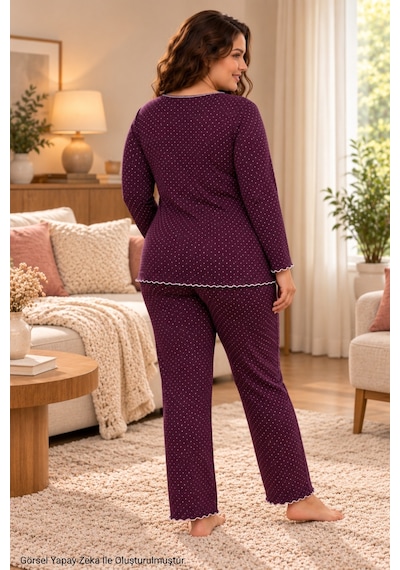 Seboteks Mevsimlik İnce Kumaş Puantiyeli Uzun Kollu Büyük Beden Kadın Pijama Takımı 3157 Mor Seboteks Mevsimlik İnce Kumaş Puantiyeli Uzun Kollu Büyük Beden Kadın Pijama Takımı 3157 Mor