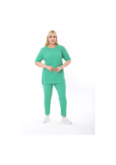 Modasehle Kadın Kısa Kollu Beli Lastikli Yırtmaçlı Rahat Kalıp İkili Pijama Takım Açık Yeşil Modasehle Kadın Kısa Kollu Beli Lastikli Yırtmaçlı Rahat Kalıp İkili Pijama Takım Açık Yeşil