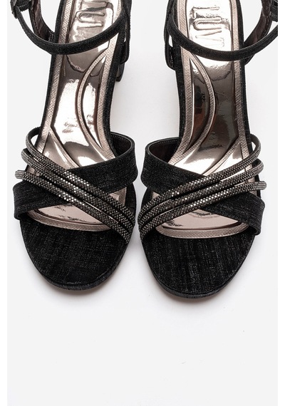 Luvishoes Jarena Siyah Simli Taşlı Kadın Kalın Topuklu Abiye Ayakkabı