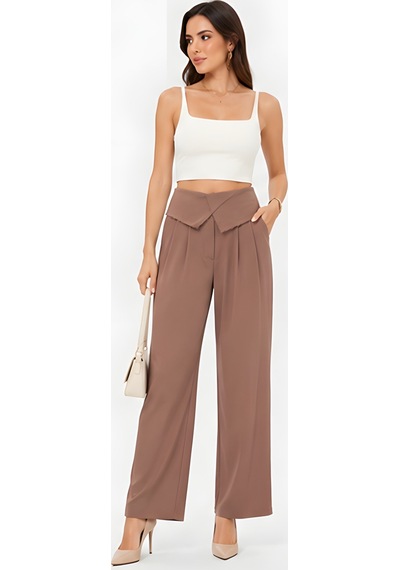 Lili Woman Kadın Drapeli Yüksek Bel Wide Leg Pantolon Kahve 51296