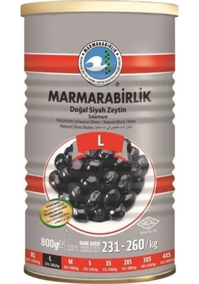 Marmarabirlik Doğal Salamura 231-260 KB L Siyah Zeytin 2 x 800 G
