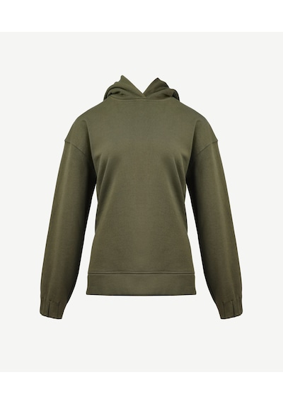 Yargıcı Yırtmaç Ve Kol Ucu Lastik Detaylı Kapşonlu Sweatshirt Haki