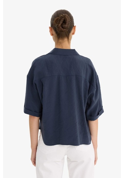 Defacto Loose Fit Modal Kısa Kollu Gömlek F9331ax25aunv256 Lacivert
