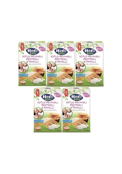 Hero Baby Sütlü 8 Tahıllı Peynirli Pekmezli 6+ Ay Kaşık Maması 5 x 200 G
