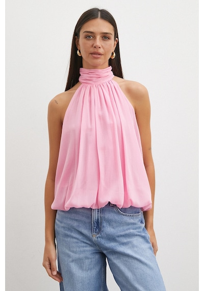 Uterpe Halter Yaka Drape Bluz Pembe