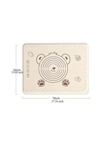 Büyük Boy Silikon Hamur Açma Matı, Krem Rengi, 50x70 Cm, Yapışmaz Ve Kaymaz Yüzey - 550 Gram
