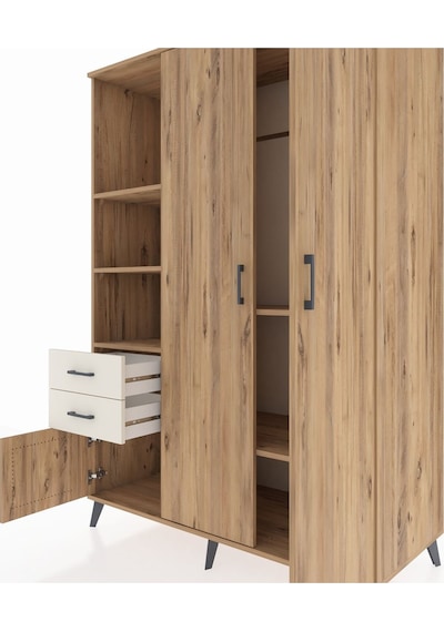 Kronos Dolap 5 Raflı 2 Çekmeceli Tek Askılı 132x59x195 Çam-ça... Çam