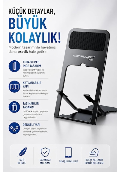 Coverzone Thin-sliced Ent İnce Katlanabilir Masaüstü Telefon Standı, Evrensel Mobil Cihaz Desteği, Kaymaz Ve Dengeli Yapı, Taşınabilir, Gelişmiş Mühendislik Plastik Üretim Konfulon Cm25