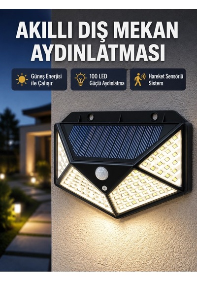 Mey İthalat Solar Güçlü 100 Led Bahçe Lambası Enerji Tasarruflu, Suya Dayanıklı Ve Geniş Açılı Iş Çok Renkli