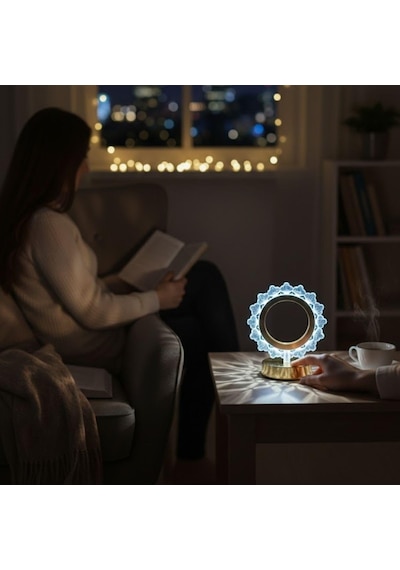 Tr Güneş Şeklinde Kristal Led Masa Lambası Dokunmatik, 3 Renk Işık Modlu, Şarjlı Mini Dekoratif Gece Lambas Diğer
