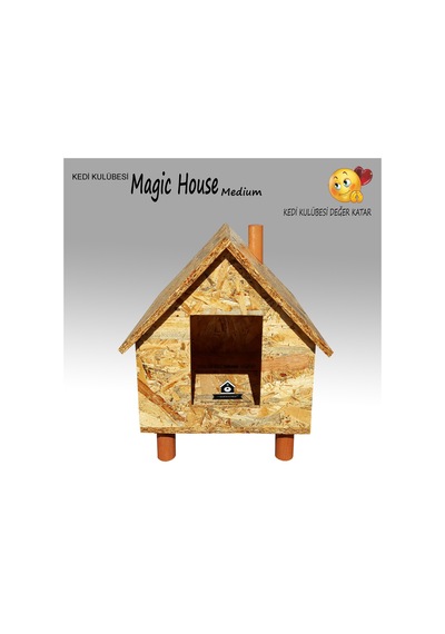 Kedi Kulübesi Magic House Medium Vernikli Ahşap Kedi Evi 38 x 30 x 37 CM