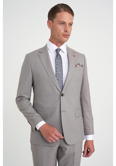 Efor Slim Fit Çift Yırtmaç Esnek Yelekli Klasik Bej Takım Elbise Tk 916 Bej