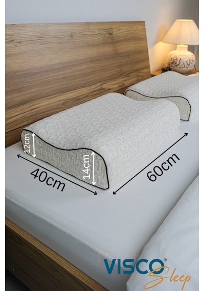 Visco Yastık Ortopedik Yastık Boyun Destekli 60x40x14-12 Cm