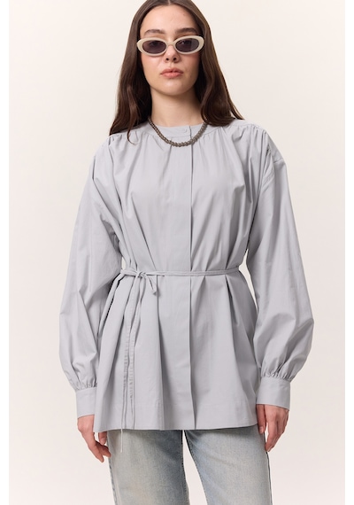 Manuka Büzgü Detaylı Geniş Gömlek Buz Mavi Buz Mavi