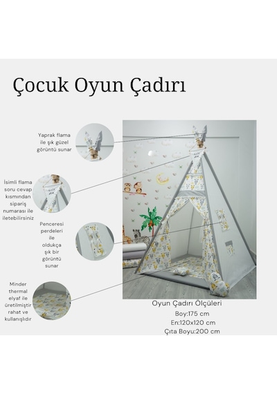 Kızıldereli Oyun Çadırı Sabitlenebilir Büyük Boy Gri