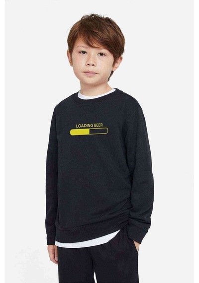 Tshirthane Loading Beer Baskılı Unisex Çocuk Siyah Sweatshirt Siyah