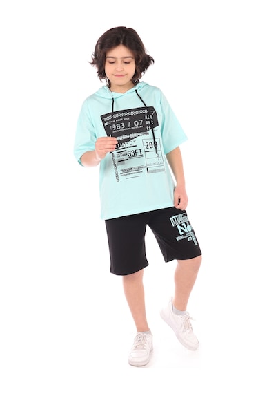 Toontoy Kids Toontoy Erkek Çocuk Overall Composition Baskılı Şortlu Takım Su Yeşili