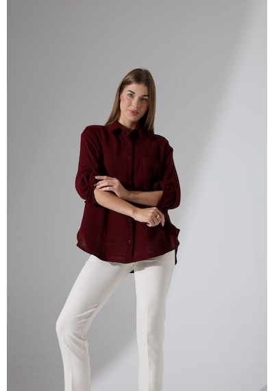 Oversize Basic Müslin Gömlek Bordo