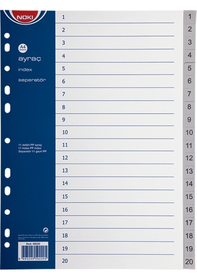 Noki Seperatör 1-20 Rakamlı Plastik A4 59220 Çok Renkli