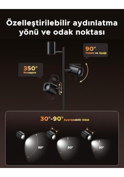 Govee Üçlü Spot Aydınlatma Matter Destekli, 1500 Lümen Akıllı Köşe Lambası Enerji Sınıfı E Açık Gri