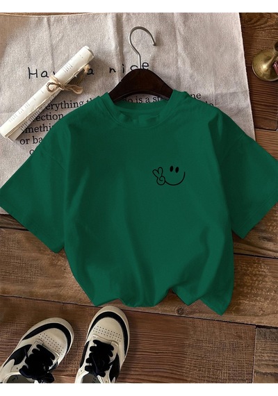 Uyguntarz Unisex Smile Baskılı Tasarım Tshirt Yeşil