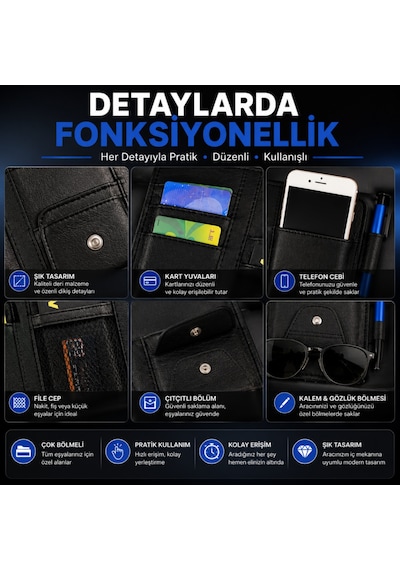 Coofbe Araç İçi Güneşlik Organizer Cüzdan Çok Bölmeli Telefon Gözlük Kart Kalem Tutucu Oto Düzenleyici