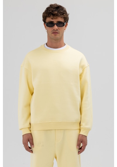 Vamos Basic Bisiklet Yaka Oversize Sweatshirt Sarı
