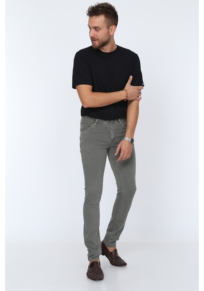 Digital Jeans Dar Kesim Erkek Likralı Açık Gri Kot Pantolo Koyu Gri Açık Gri