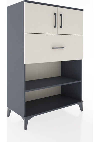 Hyperion Dolap 2 Raflı Tek Çekmeceli 2 Kapaklı 88x44x134 Antrasit-aytaşı Antrasit
