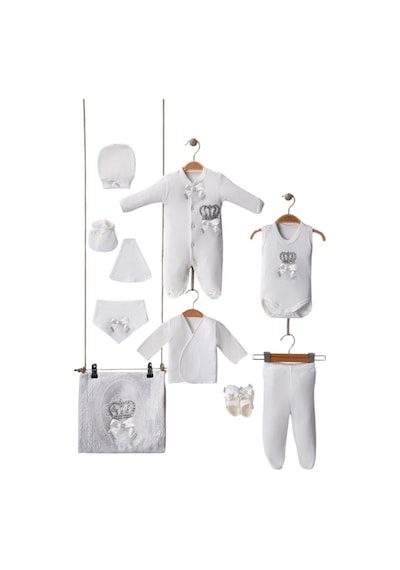 Mdrandy 10 Lu Tulumlu Taşlı Lüx Set Hastane Çıkışı %100 Pamuklu Beyaz