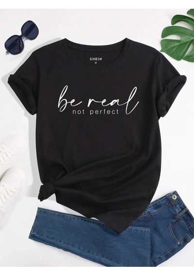Flood Of Style Kadın Siyah Be Real Baskılı Oversize