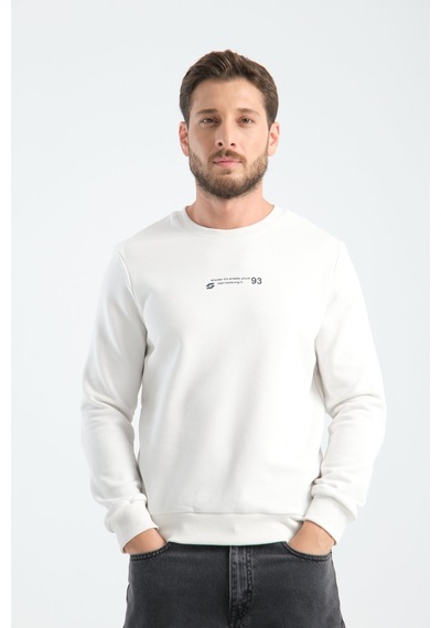 Shooter Sportwear Shooter Erkek Üç İplik Sweatshirt Regular Fit Pamuklu Bisiklet Yaka Günlük Spor Basic Ekru