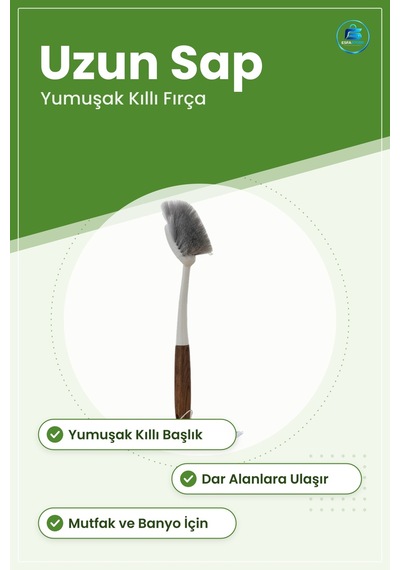 Lavabo Temizlik Fırçası Uzun Saplı Ahşap Desenli Tutamaklı Mutfak