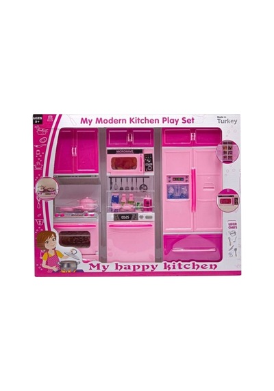 Fırın Bulaşık Buzdolabı Makinası 3lü Mutfak Seti 02312 Pembe