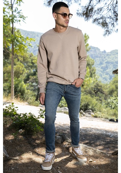 Buratti Pamuklu Relaxed Fit Bisiklet Yaka Erkek Sweat 5905453 Vizon