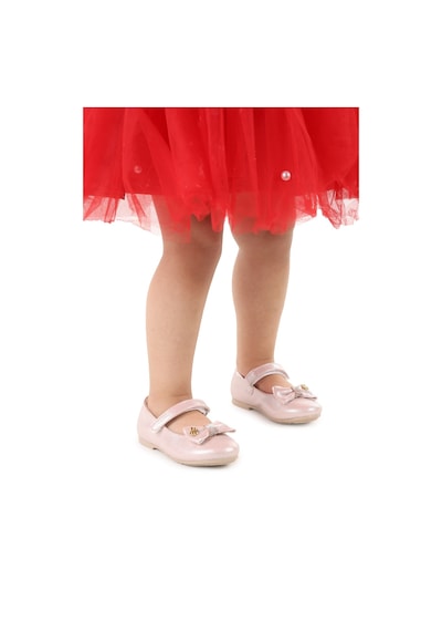 Kiko Kids Cırtlı Fiyonklu Kız Çocuk Babet Ayakkabı Ege 201 Pudra