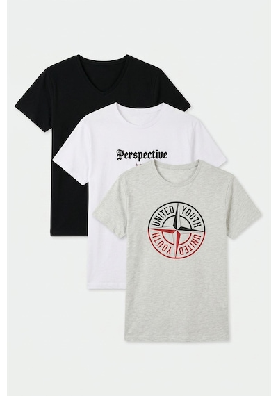 Buratti Pamuklu Baskılı 3'lü Paket T Shirt Erkek T Shirt 541s3 Siyah-beyaz-açık Melanj