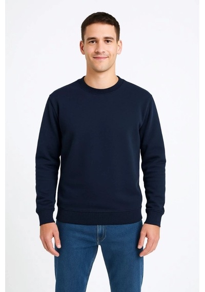 Vexor Erkek Üç İplik Düz Bisiklet Yaka Sweatshirt - Lacivert