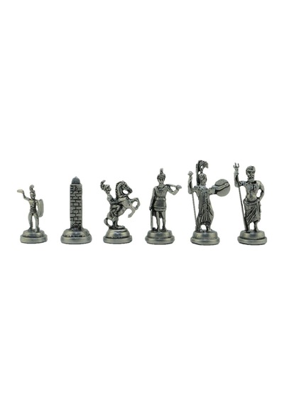 Gifthome Orta Boy Metal Yunan Mitolojisi Satranç Tk. Antik Ve Rustik Desenli Sandıklı Mdf Tahtası 36x36 Cm.