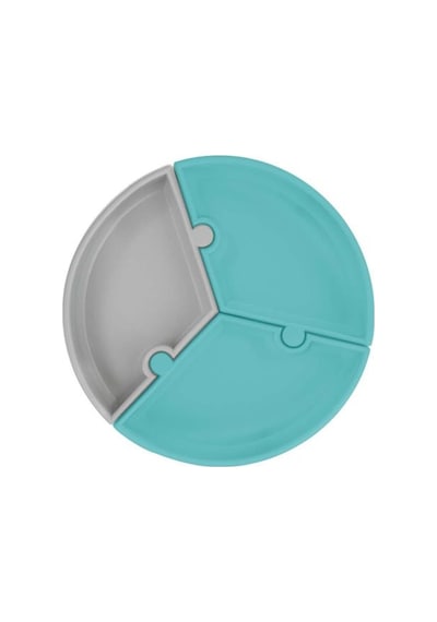 Puzzle Vakum Tabanlı Silikon Tabak Aqua Green / Powder Grey