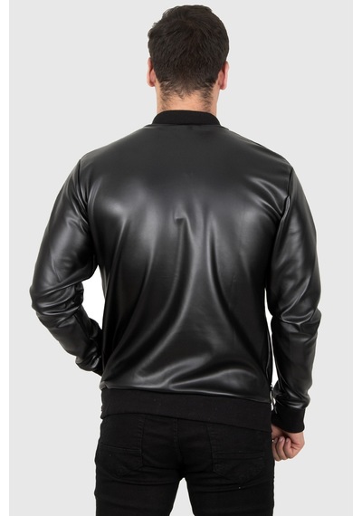 Rizzup Erkek Siyah Dar Kesim Suni Deri Spor Ceket Mont Kolej Yaka Astarsız Model 230206